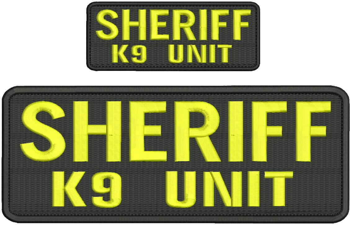 Sheriff k9 unit embroidery patches 4x10 and 2x5 hook on back yellow