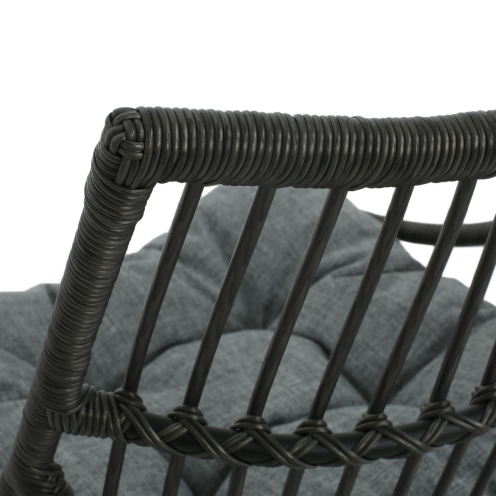 Mid Century High Back Wicker Chair with Side Table Grey PE Rattan