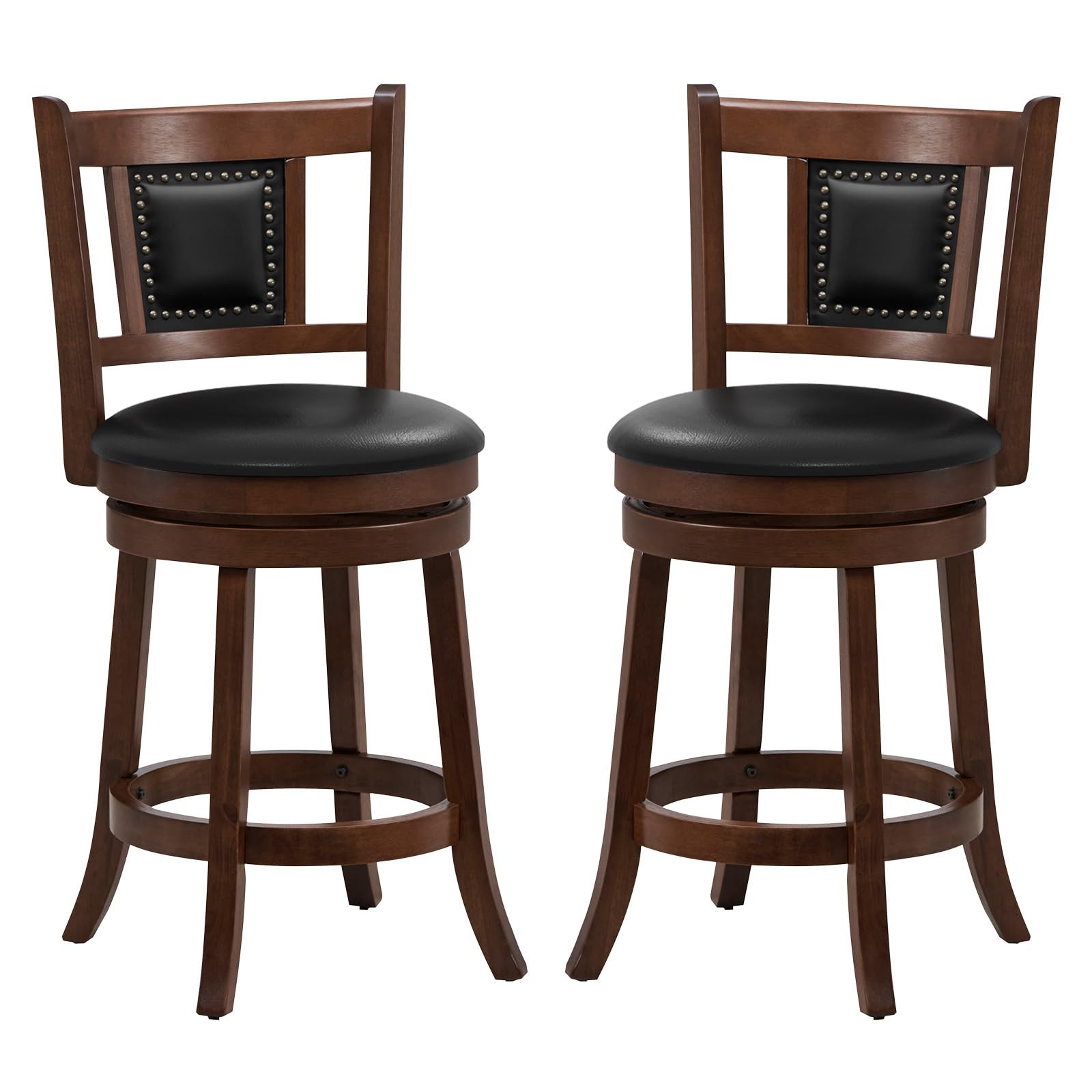 Swivel Bar Stools Set of 2, 25.5" Counter Height Bar Stools w/Ergonomic Backr...