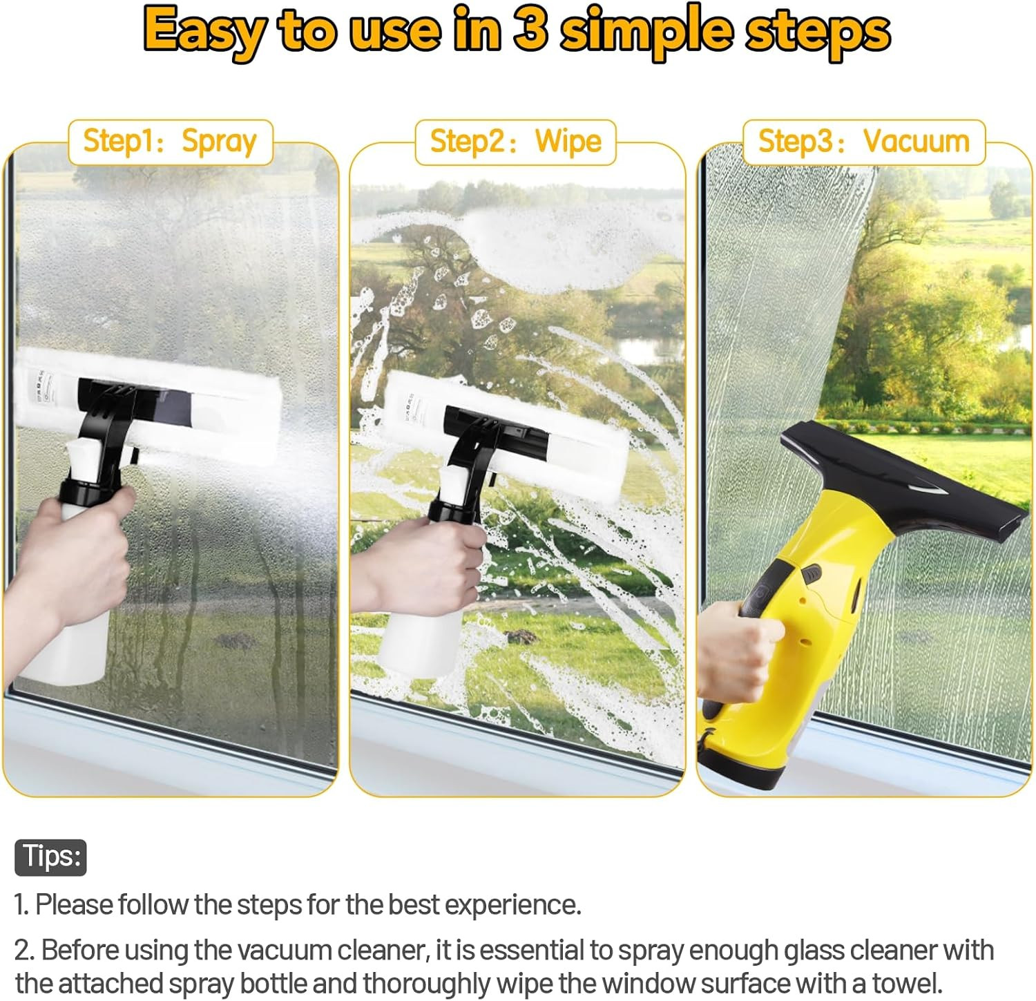 Rechargeable Window Vac, Electric Window Vacuum Squeegee, with 11 in. and 6.7 in