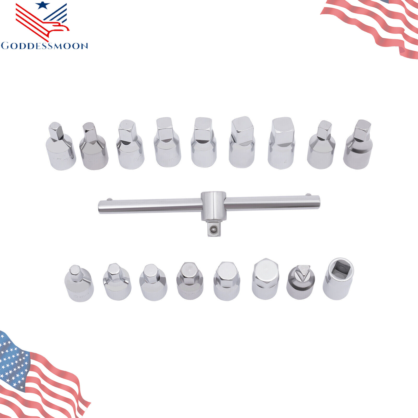 Oil Drain Pipe Plug Hexagon Square Socket Key Removal Tool Set 18Pcs 3/8''Drive
