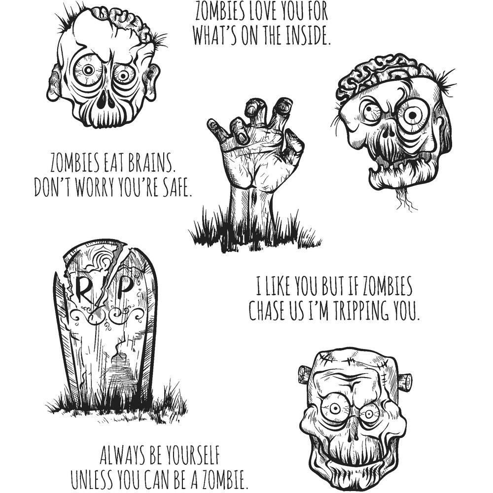 Tim Holtz Stampers Anonymous "ZOMBIES" Halloween Rubber Cling Stamp Set
