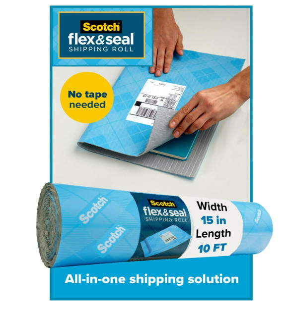 Scotch® Flex & Seal Shipping Roll, 15" x 10', Light Blue 2 Pack