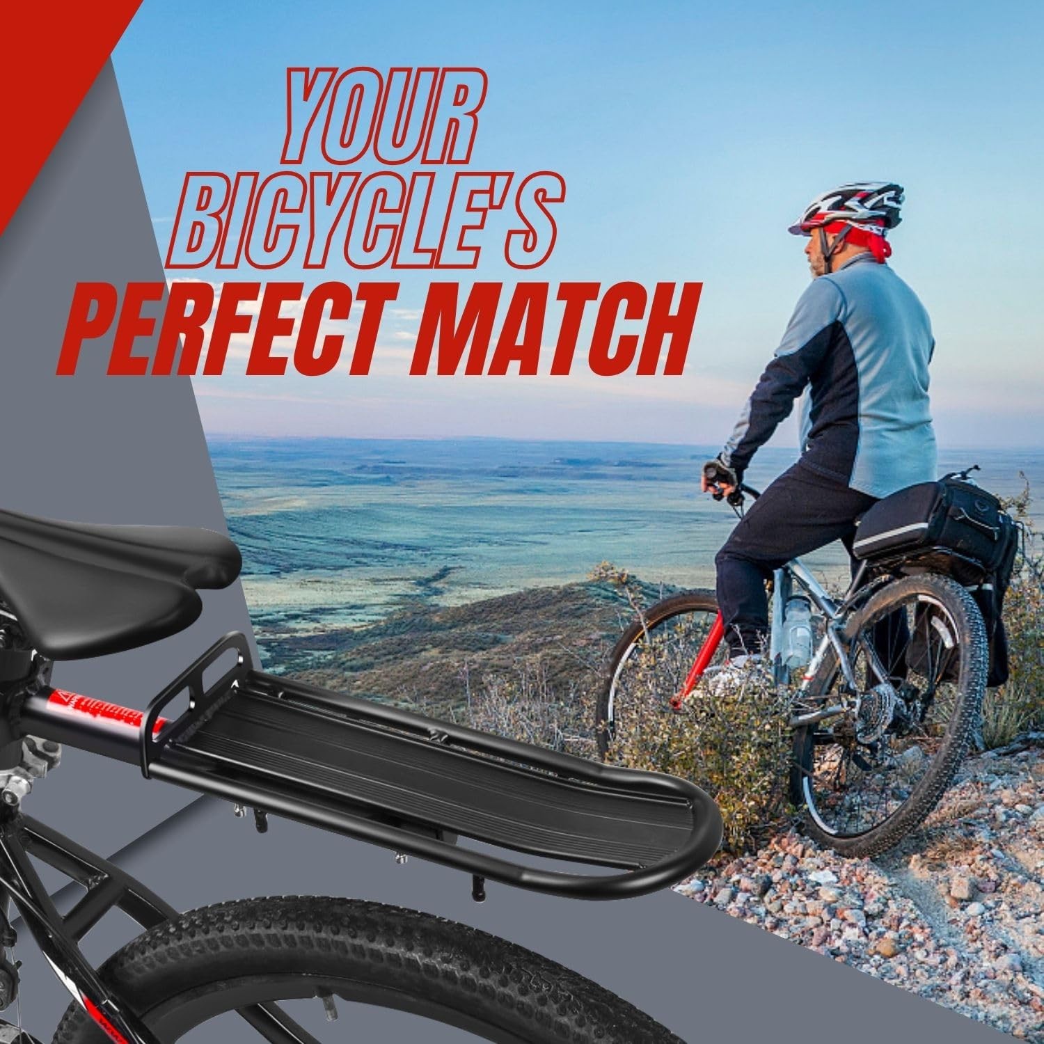 Adjustable Bicycle Carrier Rack, 20lb Capacity, Black - Back Bike Cargo Rack,...