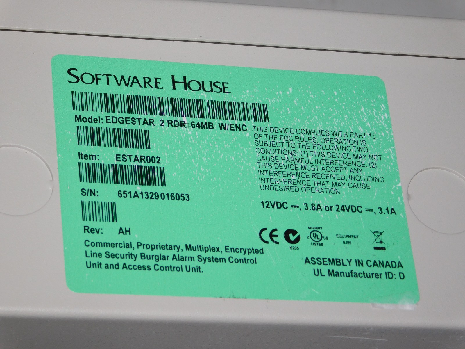 Software House ESTAR002 EDGESTAR 2 RDR 64MB Reader Access Door Control Panel