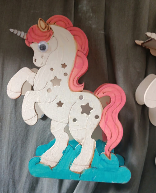 Painted Unicorn LED Wooden Light