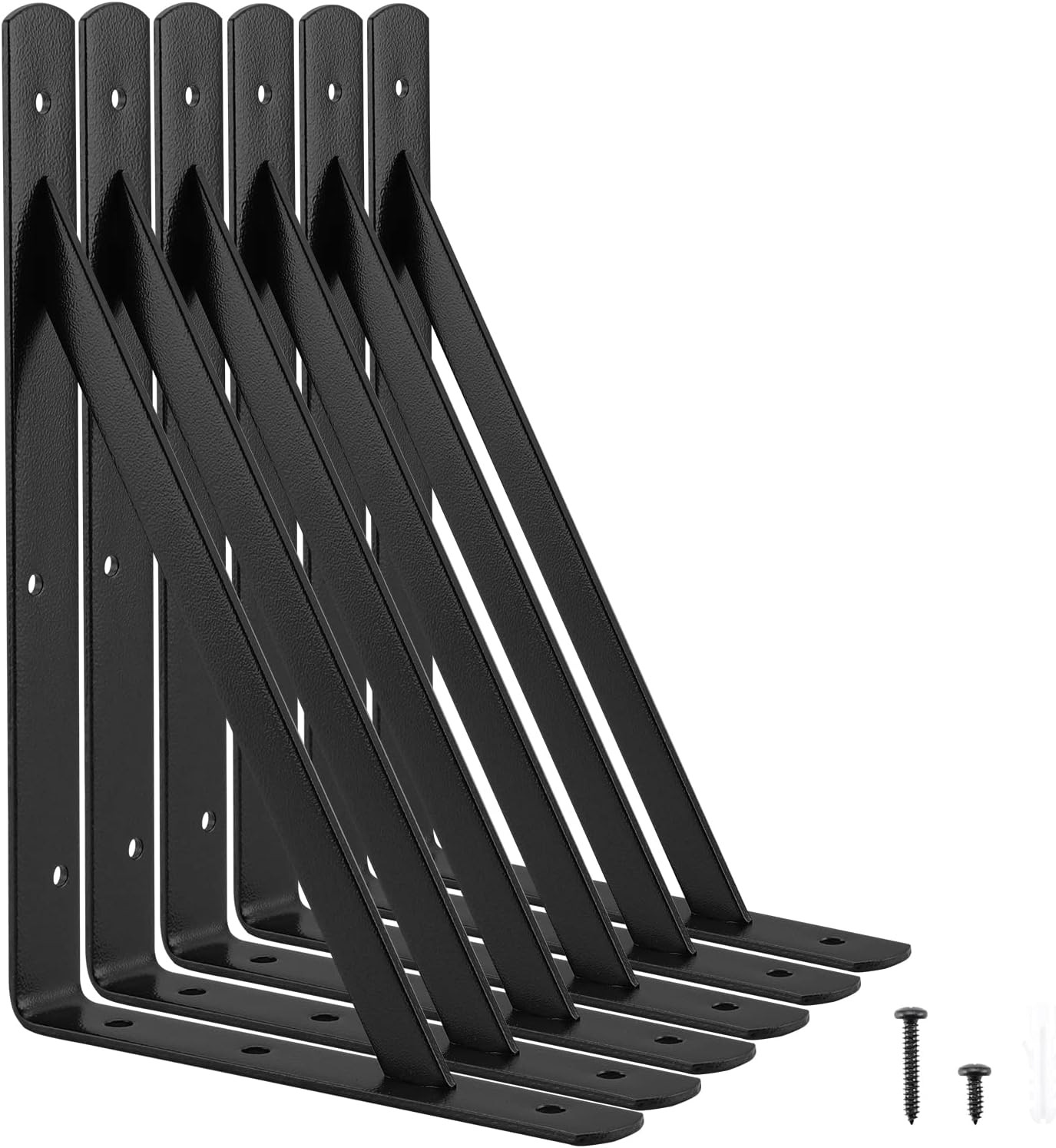 Heavy Duty Shelf Brackets 12 X 8 Inches, 6 Pack Black Metal Shelves Supports, Lo