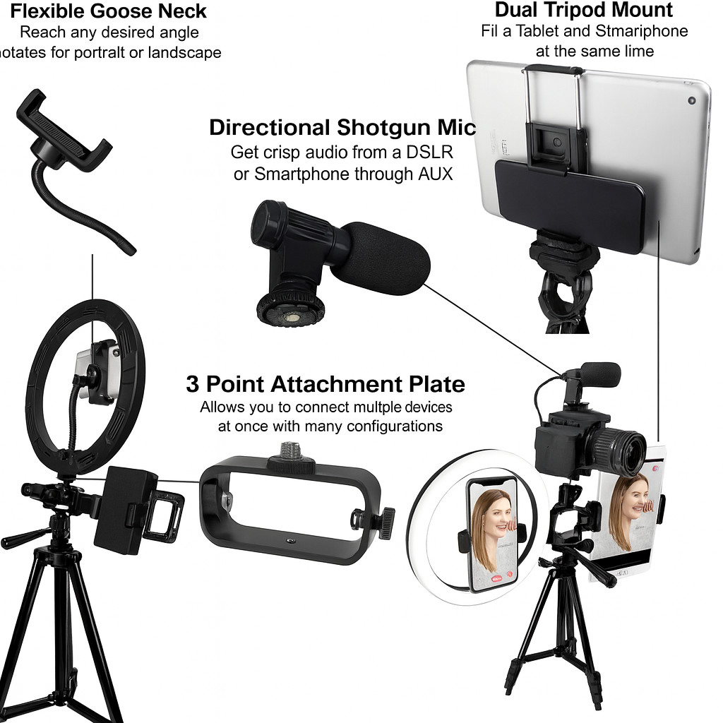 10" LED Ring Light 50" Tripod Tablet & Phone Holder for Streaming Makeup Video