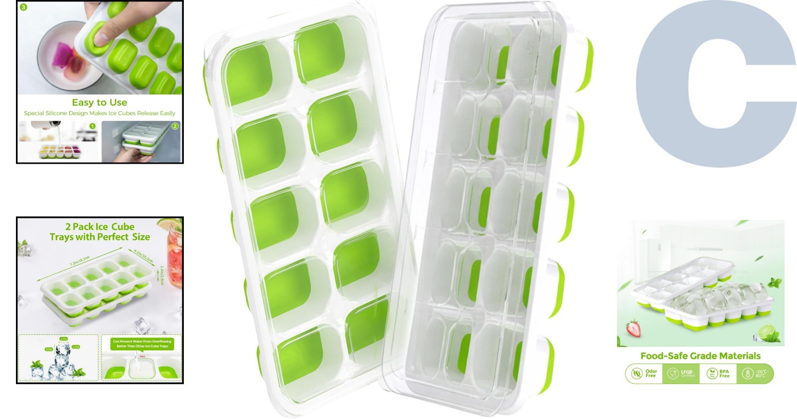 BPA-Free Stackable Ice Cube Trays with Lids - 2-Pack for Effortless Ice Making