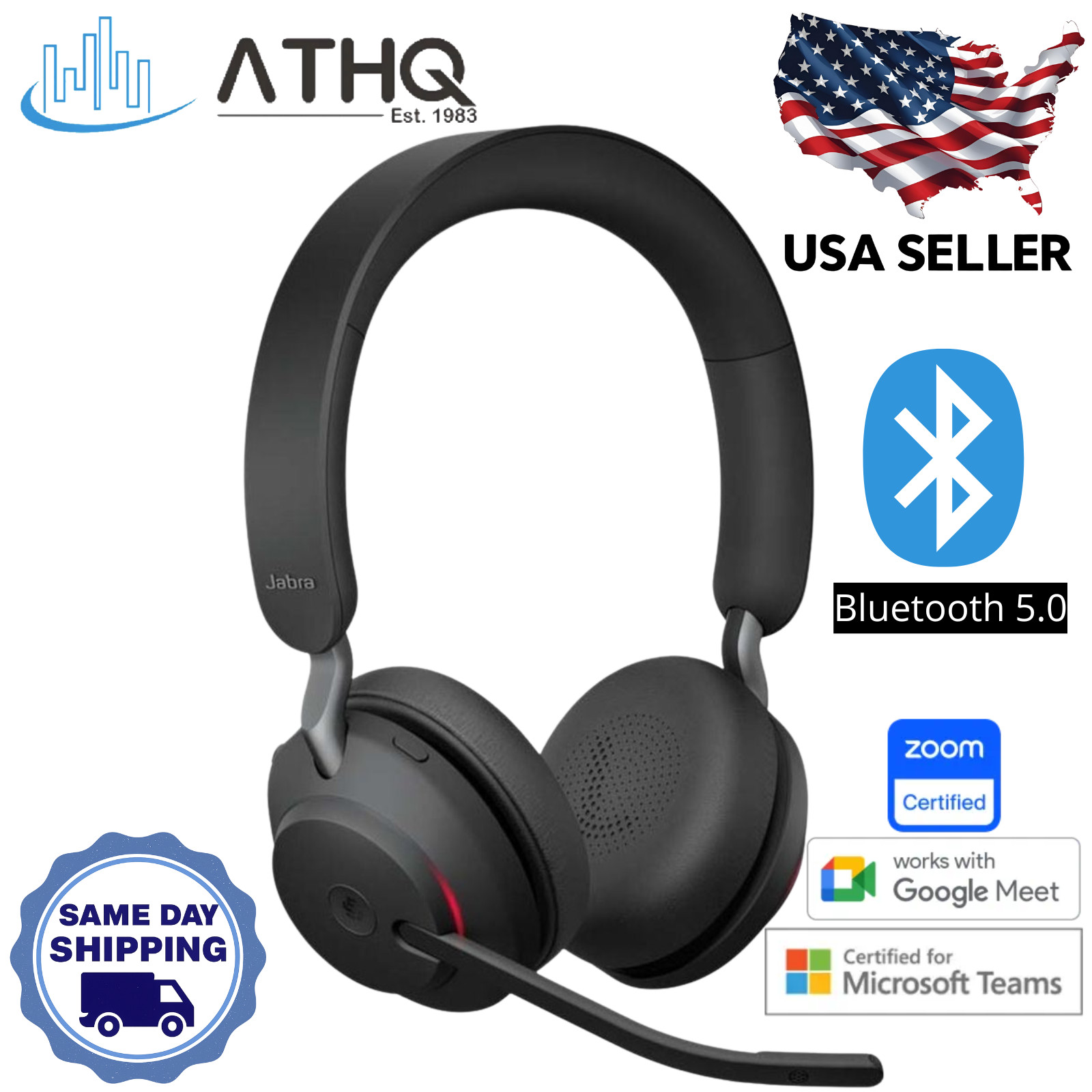 Jabra Evolve2 65 MS Stereo Wireless Headset Link380a USB-A Teams Bluetooth NEW