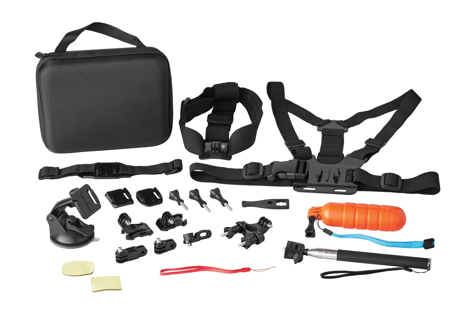 22pc Action Camera Kit for GoPro, Selfie Stick/Chest Mount Accessories