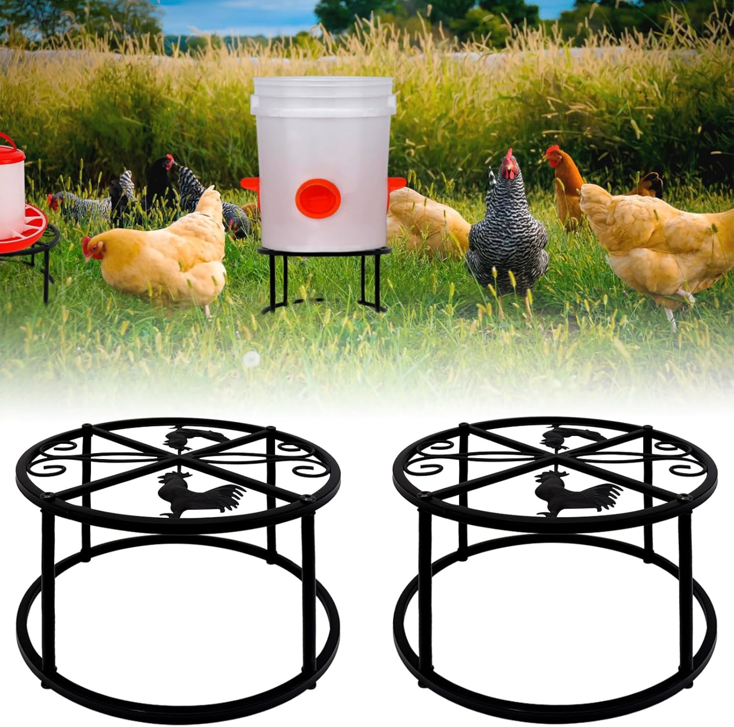 2Pcs Metal Stand for Chicken Feeder Waterer Heavy Duty Chicken Water Feeder Stan