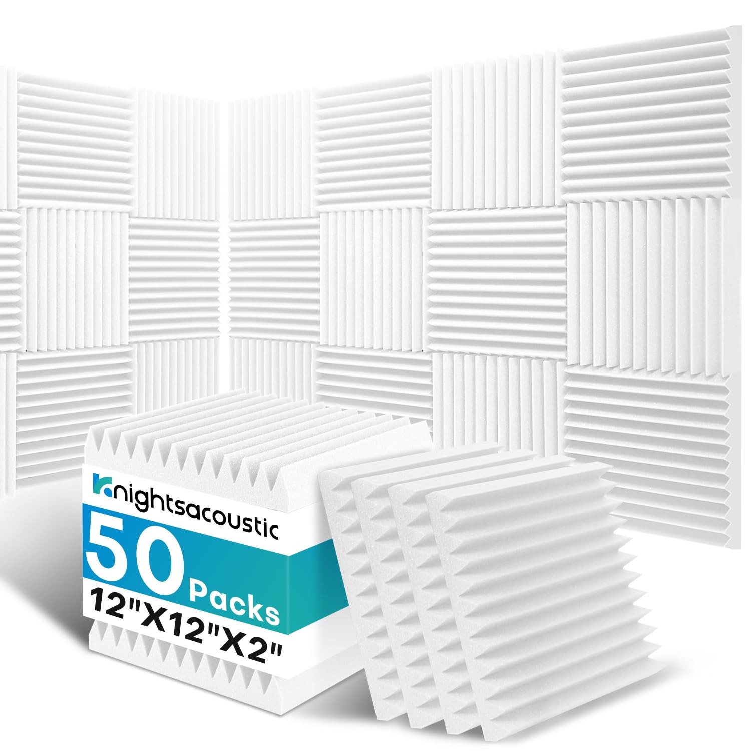 50 Pack Sound Proof Foam Panels for Walls, 2 X 12 X 12 Inches Acoustic Foam P...