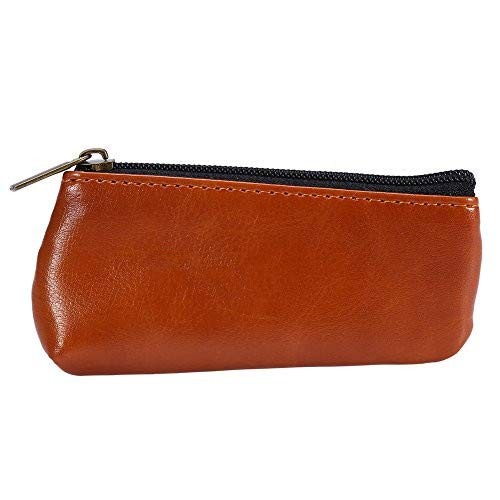 DEWIN Leather Tobacco Pouch Bag - Portable Zippered PU 4.3 x 2 inches, Brown