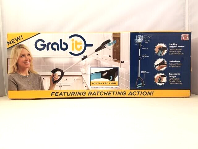 Grab It Ratcheting Tool with LED - Folding Grabber Stick Grab It Pick Up Helper