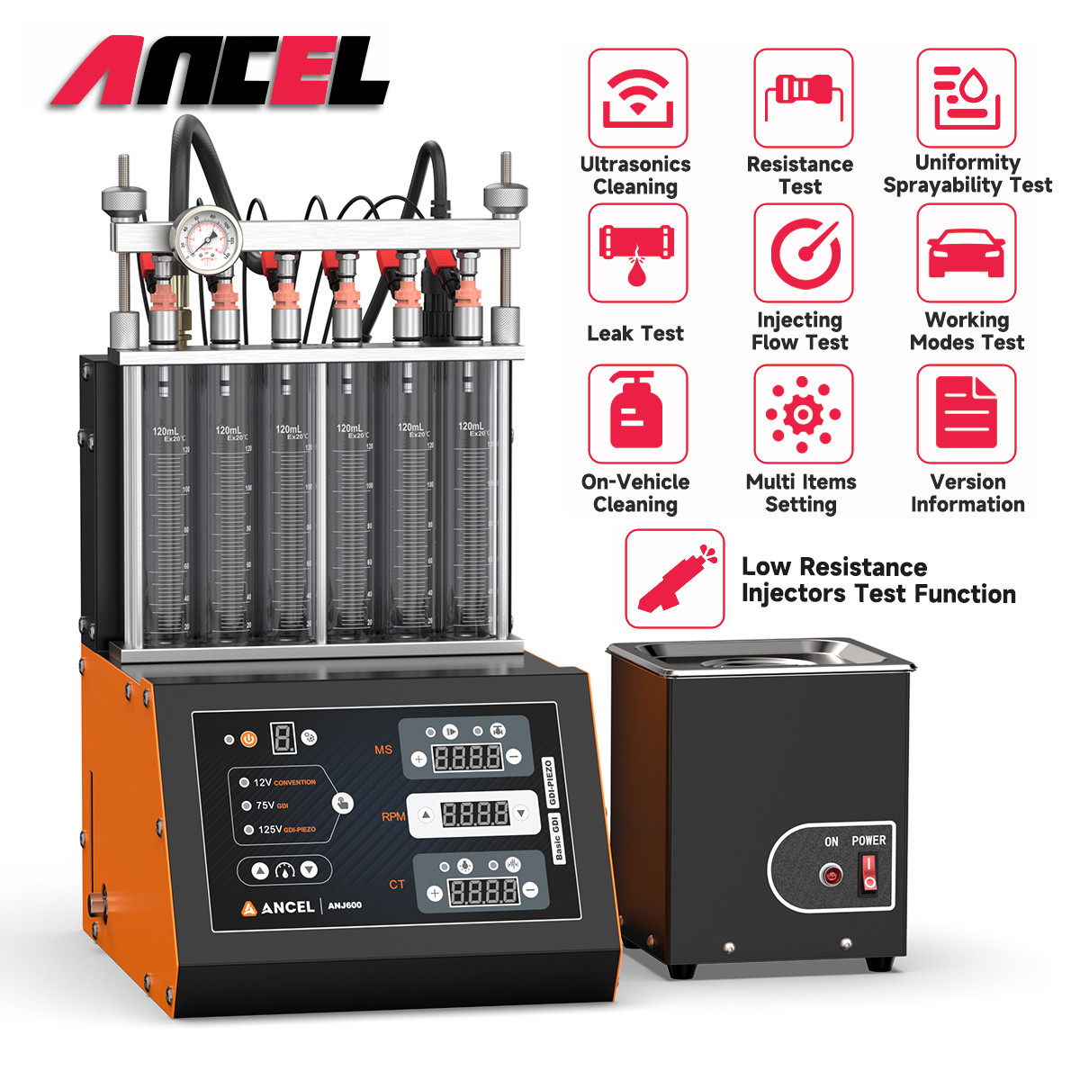 ANCEL ANJ600 Fuel Injector Cleaner Tester Ultrasonic Injector Cleaning Machine
