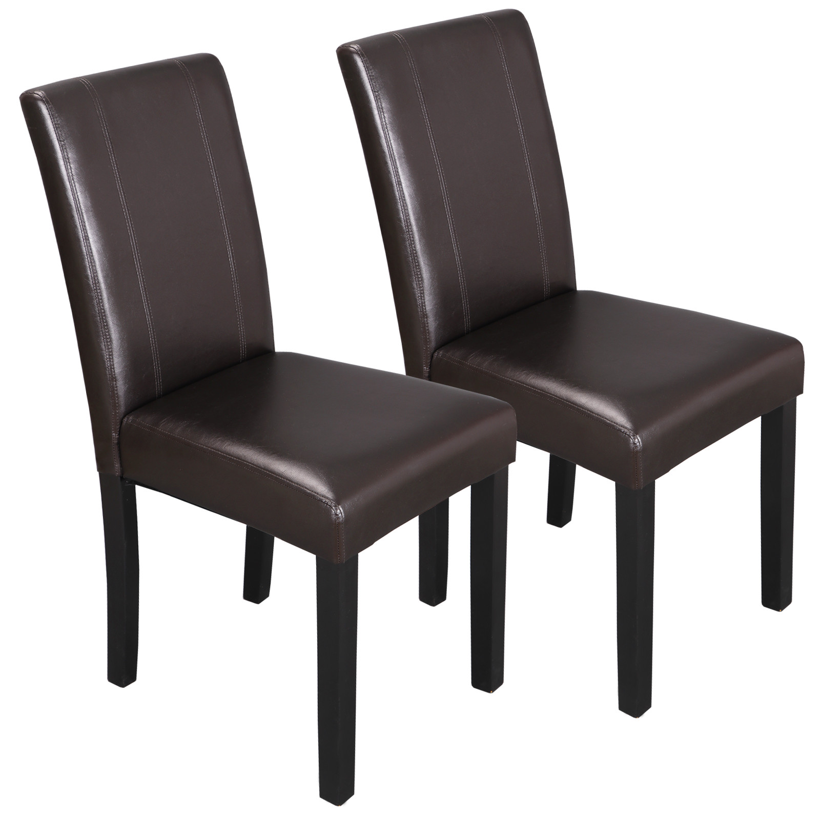 Dining Parson Chairs High Brown PU Leather Set of 4 Elegant Design Home Kitchen