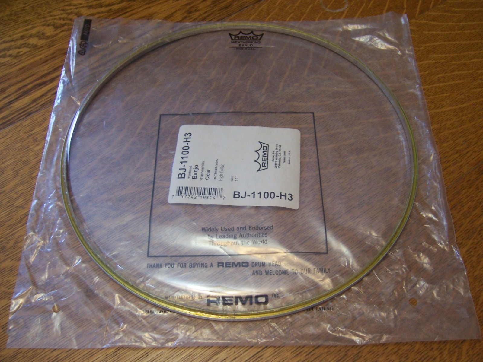 11" Remo Weather King Clear Banjo Head 11-inch Diameter High Collar BJ-1100-H3