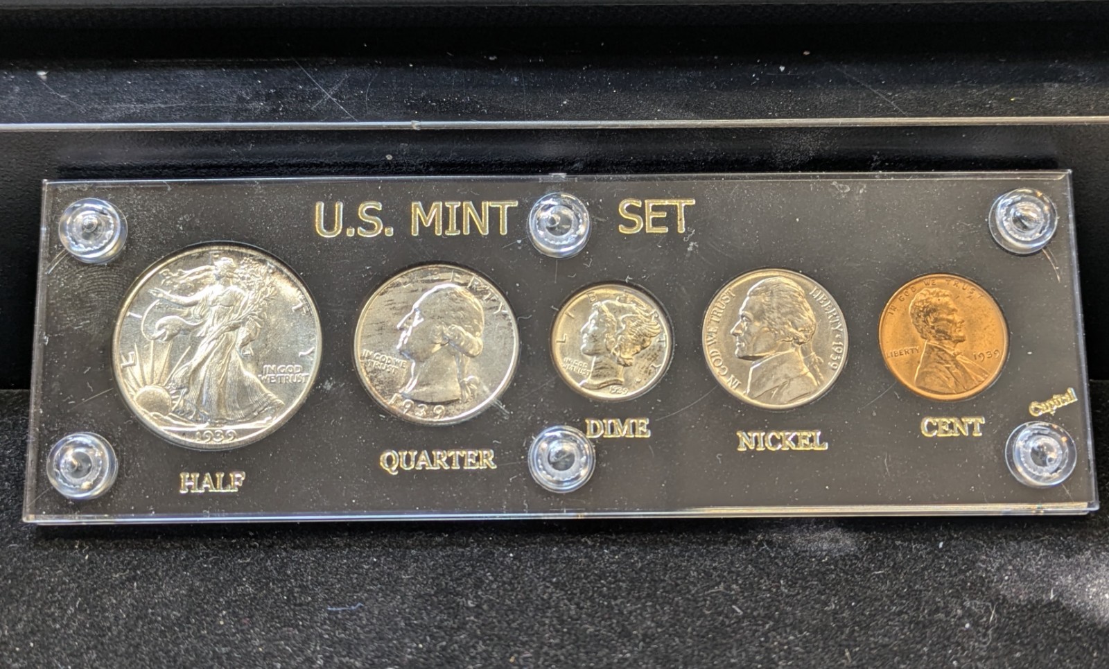 1939 P US Mint Set Gem BU Coins in Original Black Capital Holder w/ 90% Silver