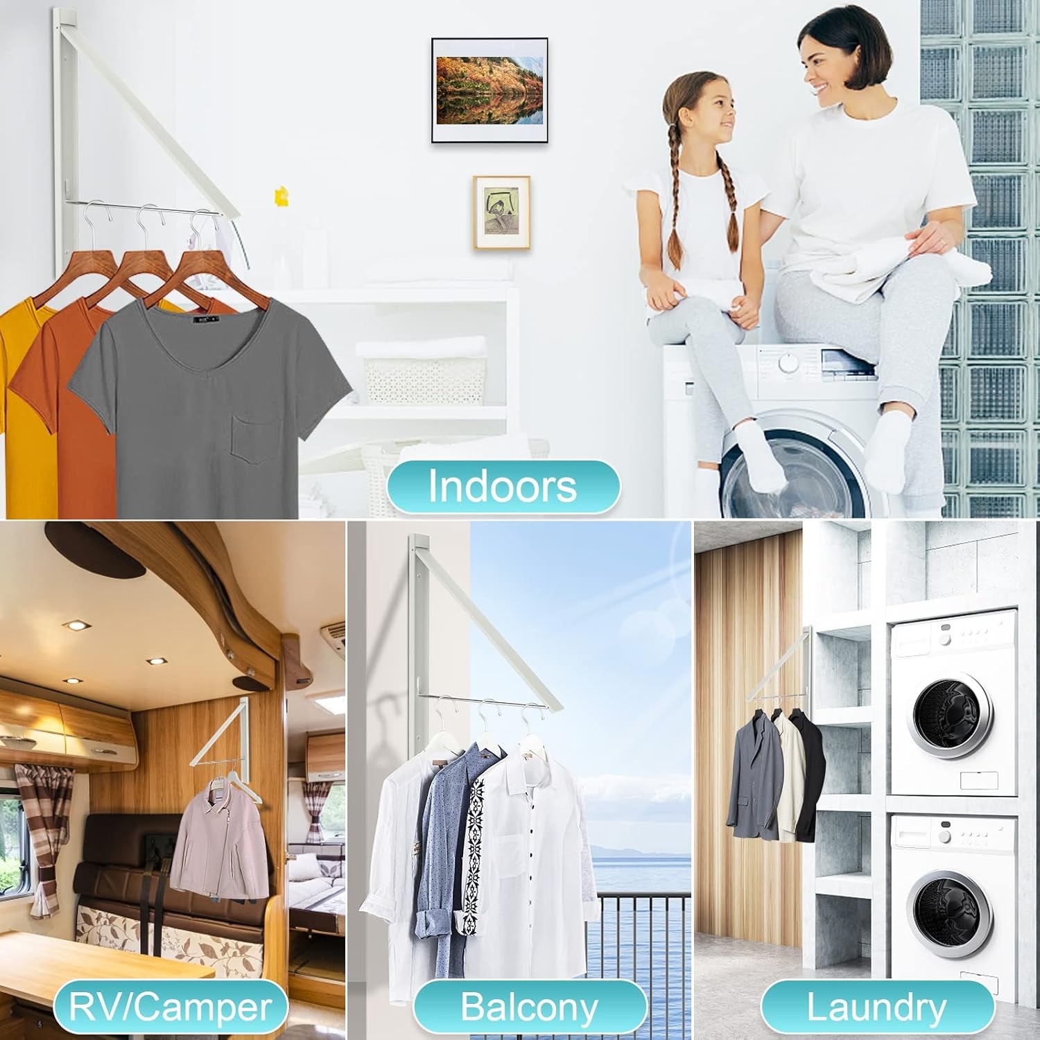 Retractable Clothes Drying Rack，Space Saver Wall Mounted Folding Hanger for La