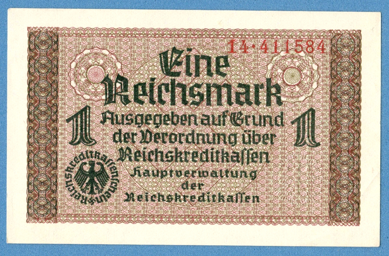 1940-45 GERMANY OCCUPIED TERRITORIES 1 RM EAGLE W/H SWASTIKA aUNC 1107