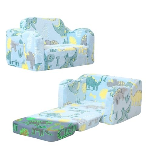 Toddler Chair – Convertible Glowing Dinosaur Flip-Out Kids Polyester Sky Dino