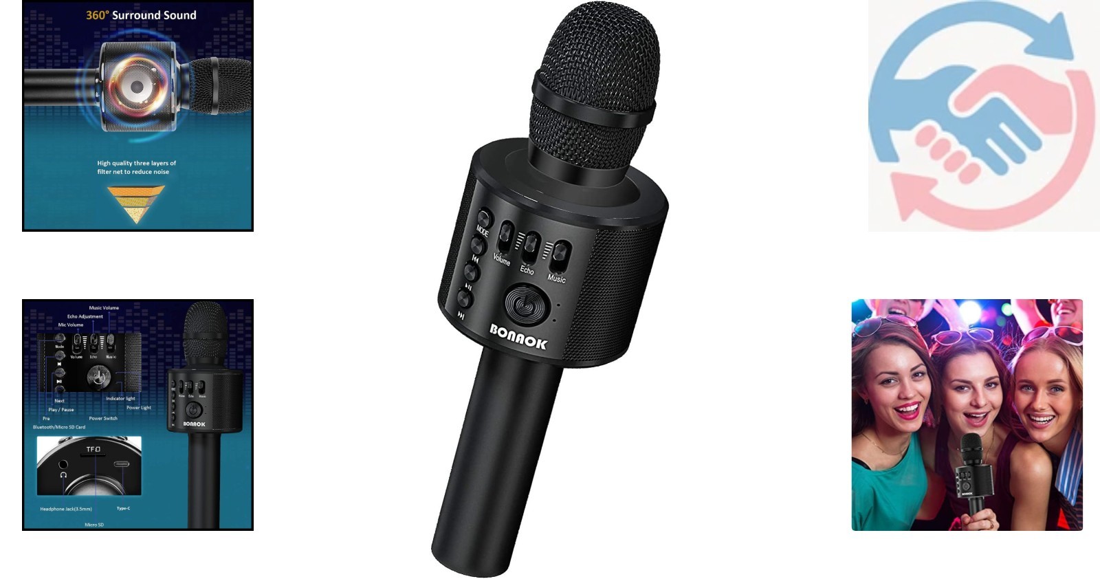 Portable Bluetooth Karaoke Microphone with Volume Control - Ideal Gift for All
