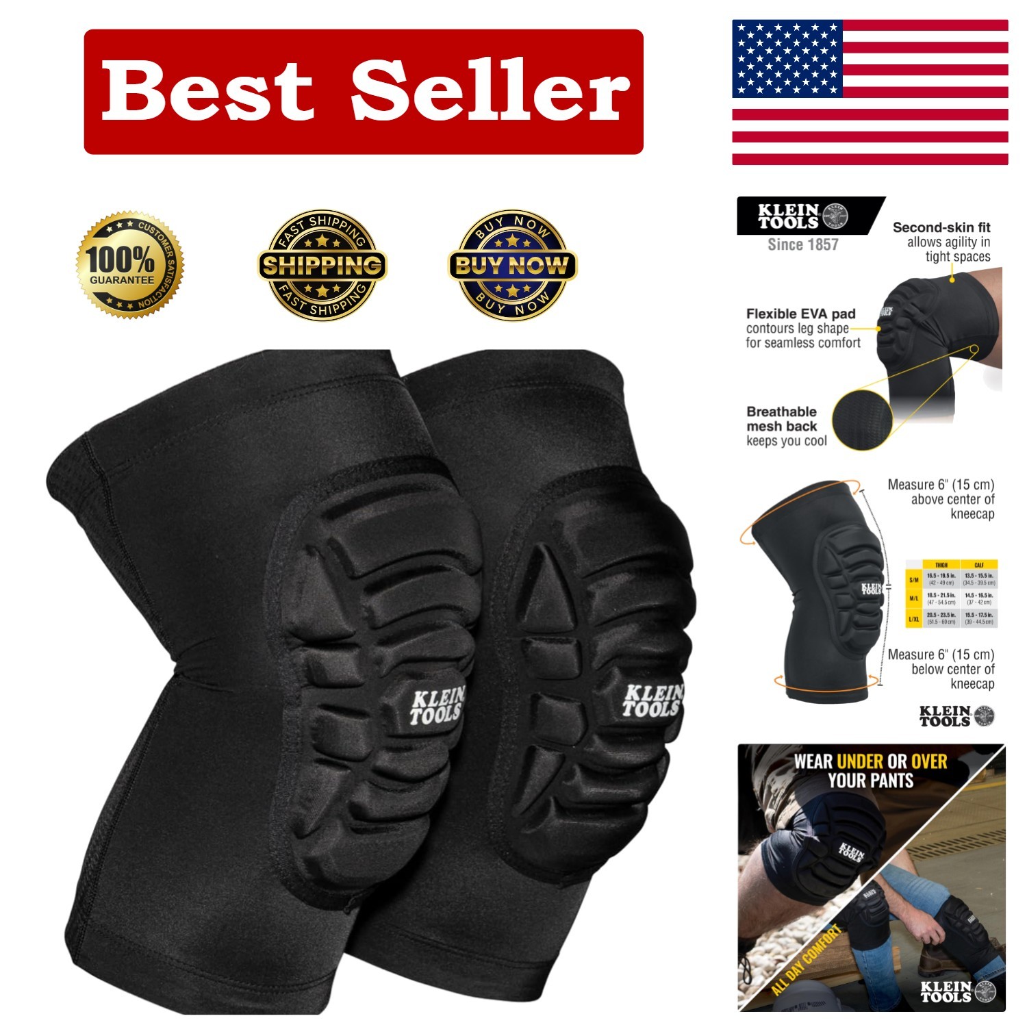 Breathable Lightweight Knee Pads - Comfort & Safety for Professionals, M/L Size
