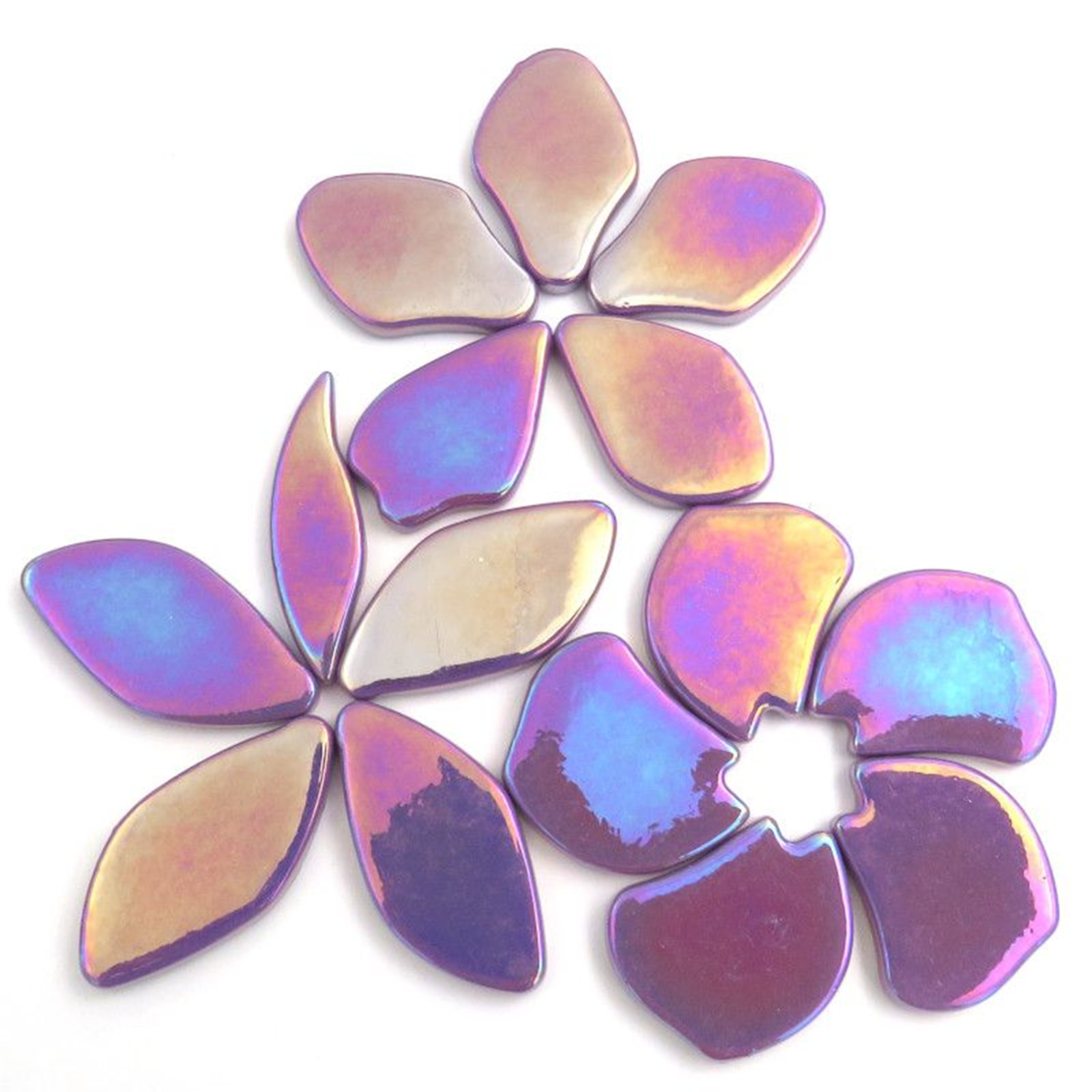 20 Iridescent Magenta Purple Petal Glass Mosaic Tile Pieces - 25 mm-30 mm /4 mm
