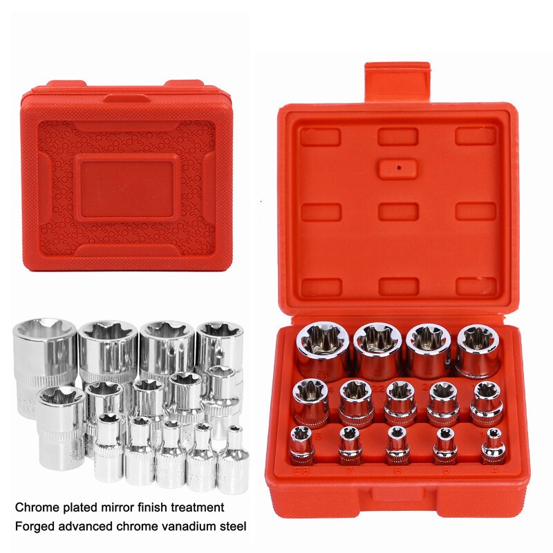 14PCS E Torx Star Female Socket Set E4-E24 1/2" 3/8" 1/4" Drive Storage Case