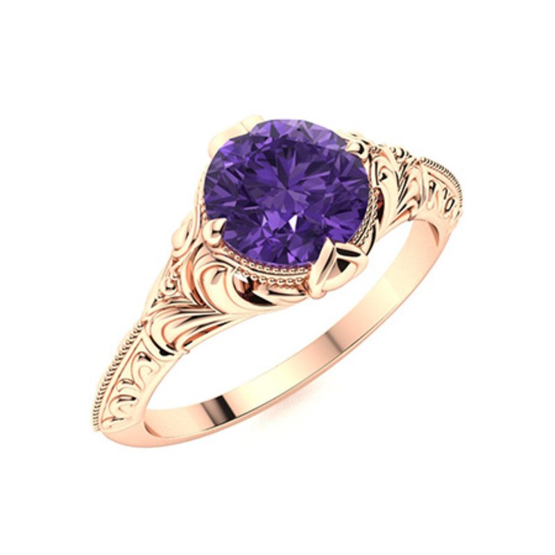 Amethyst Gemstone Womens day Solitaire Statement New Ring Sterling Silver