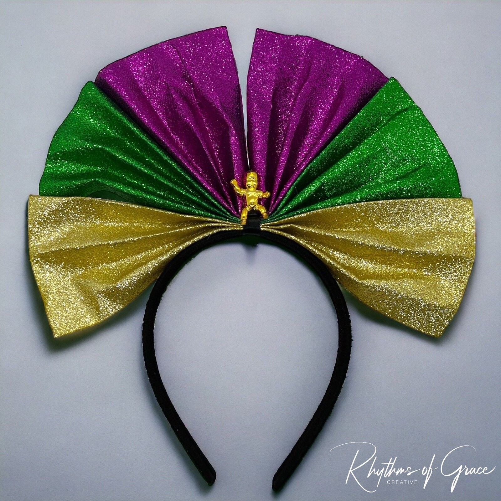 One-of-a-Kind Mardi Gras Magic: Dazzling Headband with King Cake Charm! NWOT