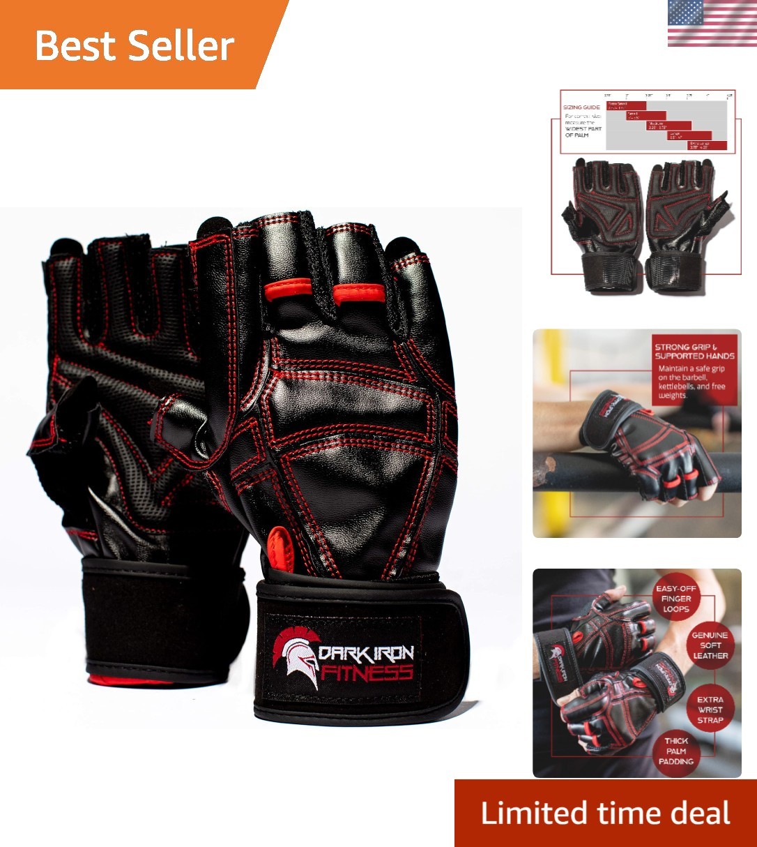 Durable Genuine Leather Weightlifting Gloves with Callus Protection - Large Size