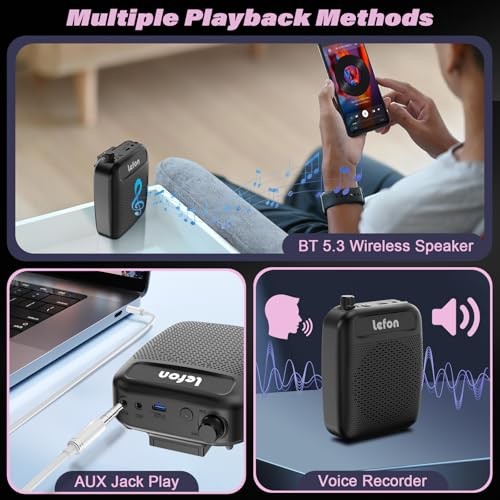 Wireless Voice Amplifier with Lavalier Microphone, Portable Rechargeable Black