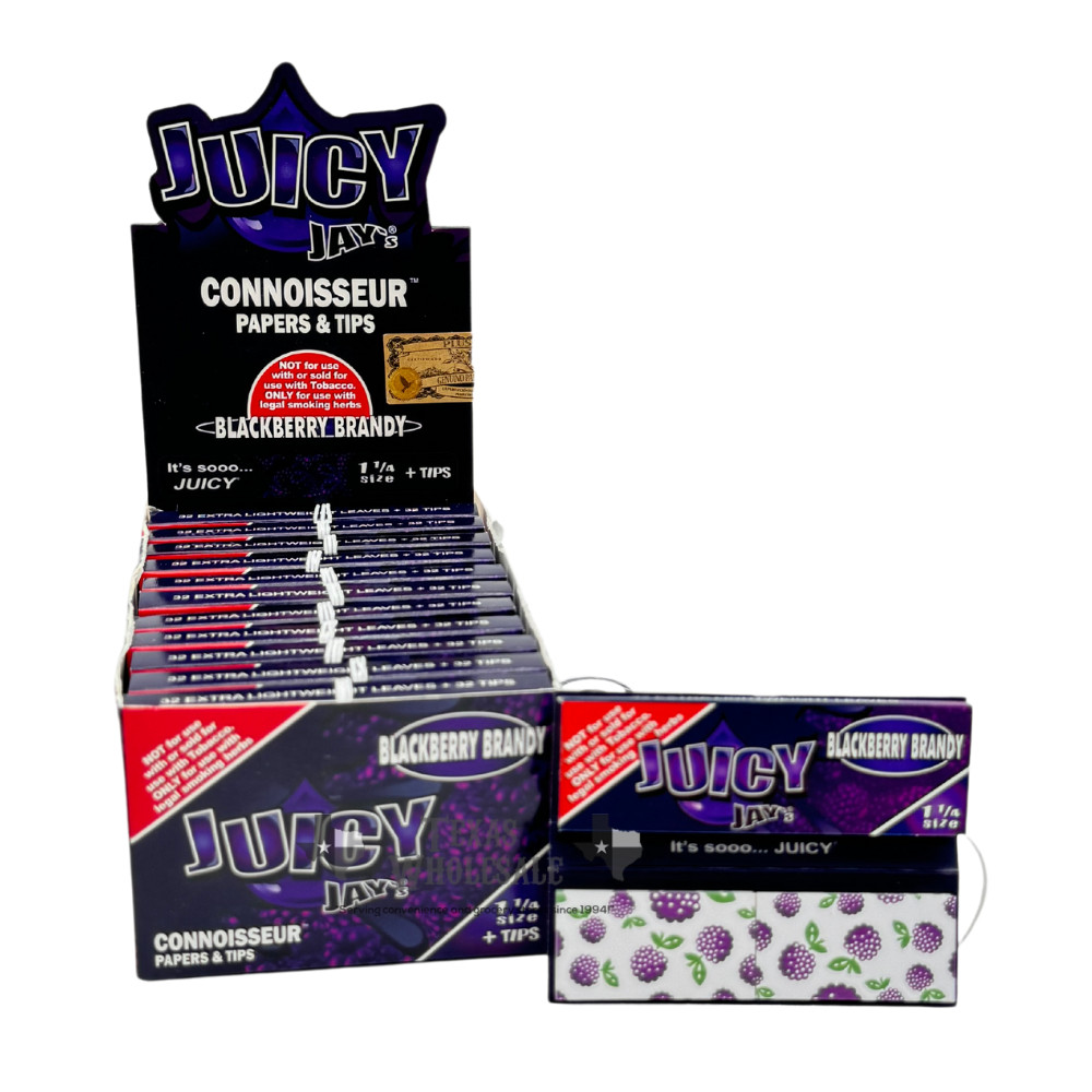 Juicy Jay's 1 1/4 Rolling Papers Blackberry Connoisseur w/Tips Flavored USA SHPD