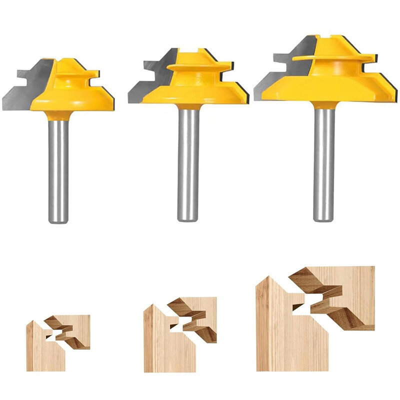 3Pcs 45 Degree Lock Miter Joint Router Bit Set 1/4 Inch Shank Woodworking Tools