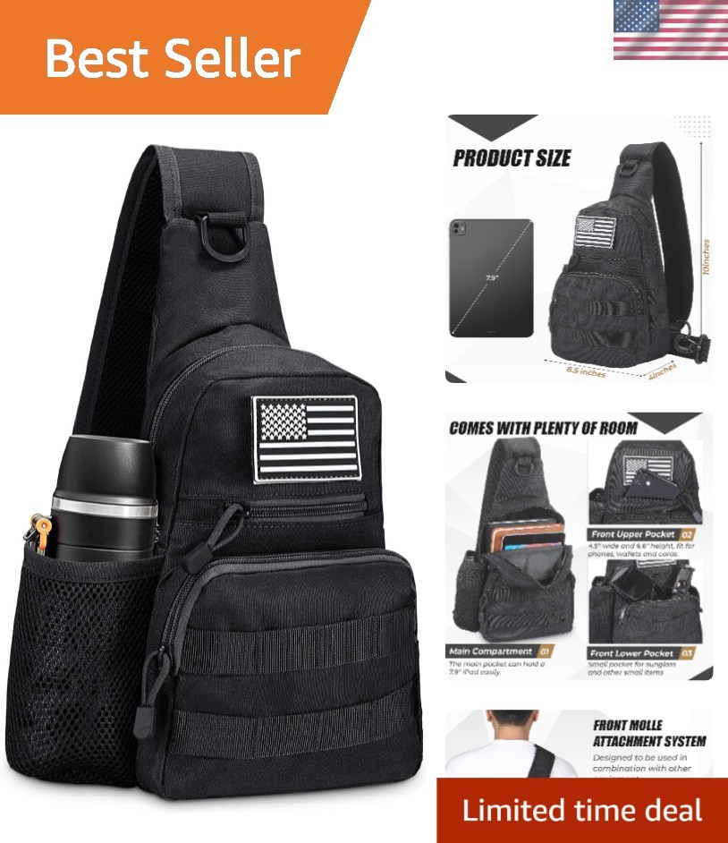 Versatile Tactical Sling Bag - MOLLE Backpack with Water Bottle Holder, 13.78 in