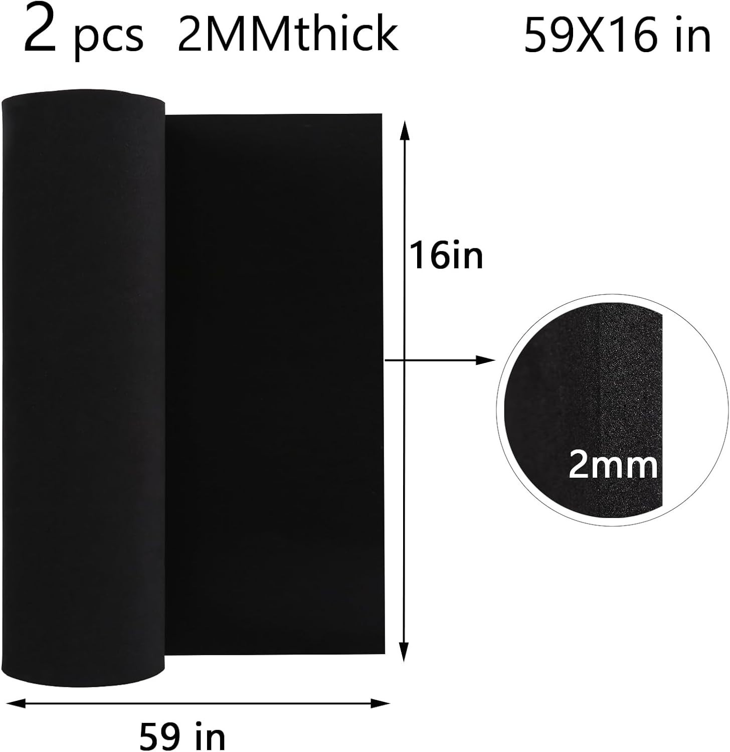 2 Pack EVA Foam 2mm, Cosplay Foam Roll, 16 x 59in Black, Suitable for
