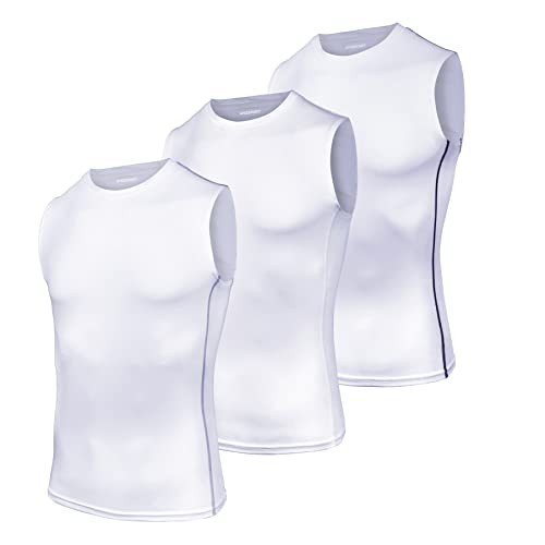 Men's 3 Pack Compression Tank Top, Sleeveless Base Layer X-Large 111018-3white