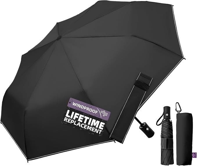Compact Windproof Travel Umbrella Auto Open Close Lightweight 43"