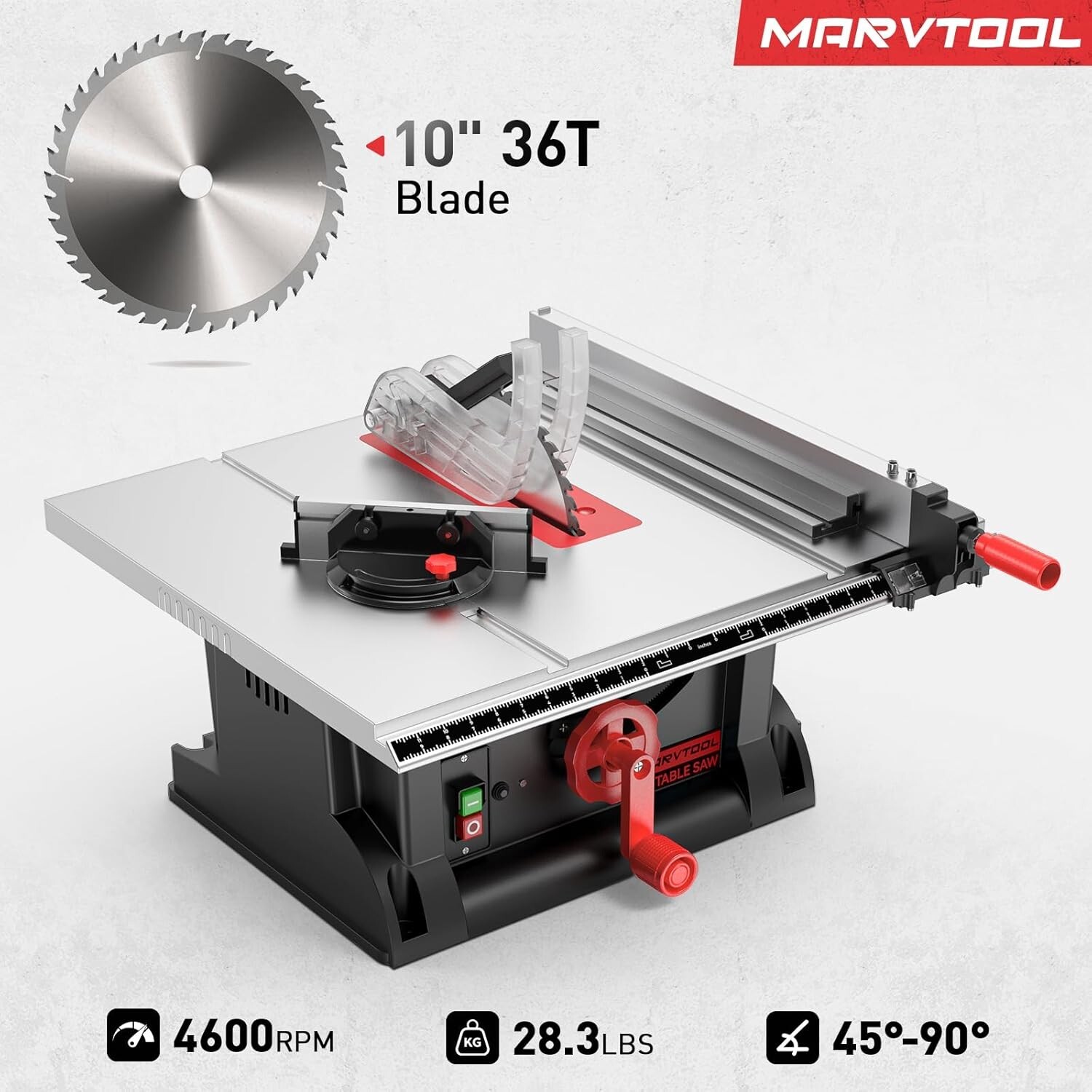 MarvTool 10-Inch 15Amp Compact Portable Jobsite Table Saw 0-45°Cutting Table Saw