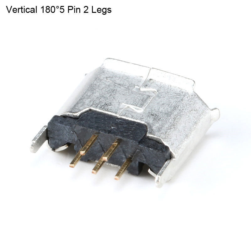 Micro USB Type B Female Connector DIP 5P Socket Vertical 180°5 Pin 2 Legs