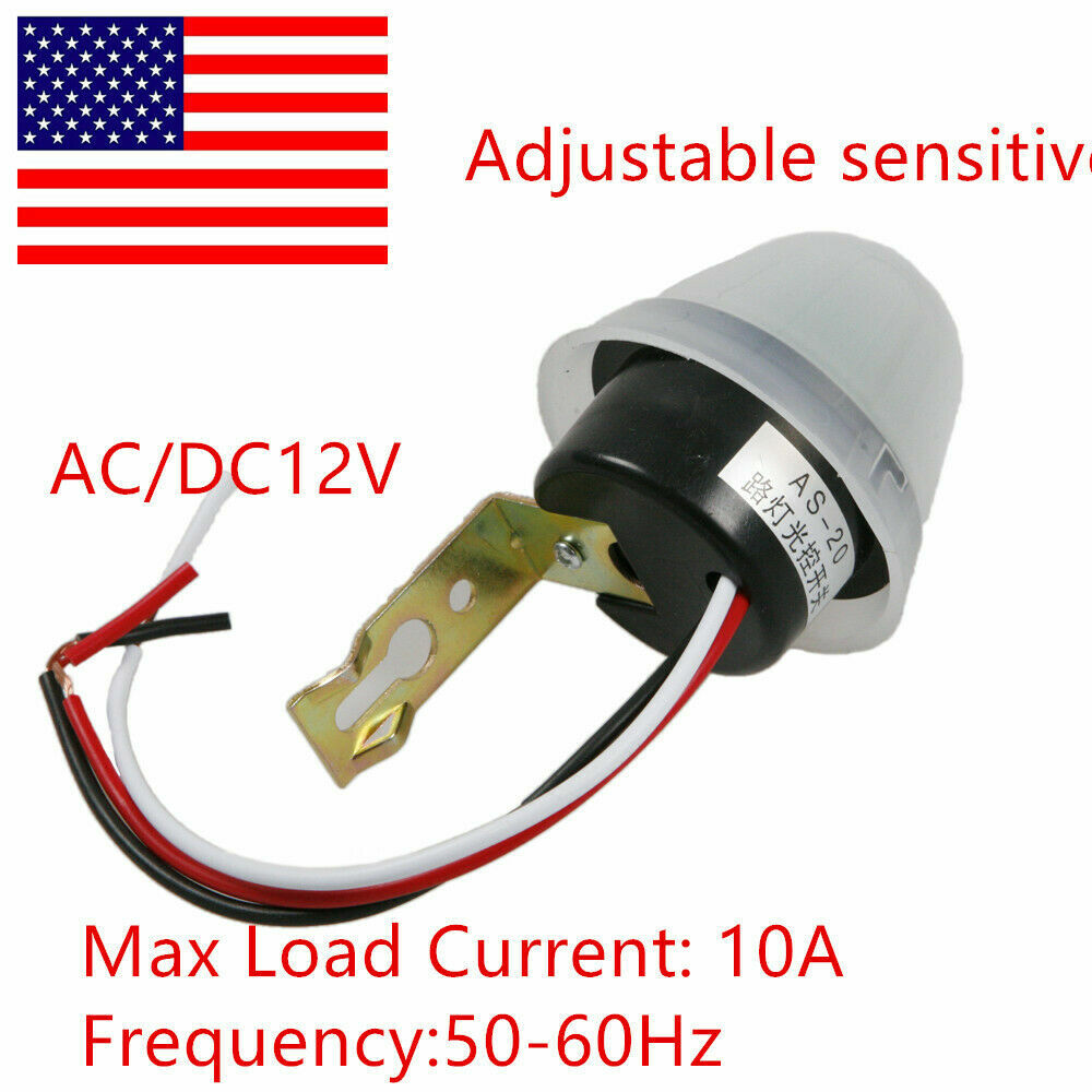 2PC AC/ DC 12V Ajustable Auto On Off Light Switch DC AC Photo Control Sensor US