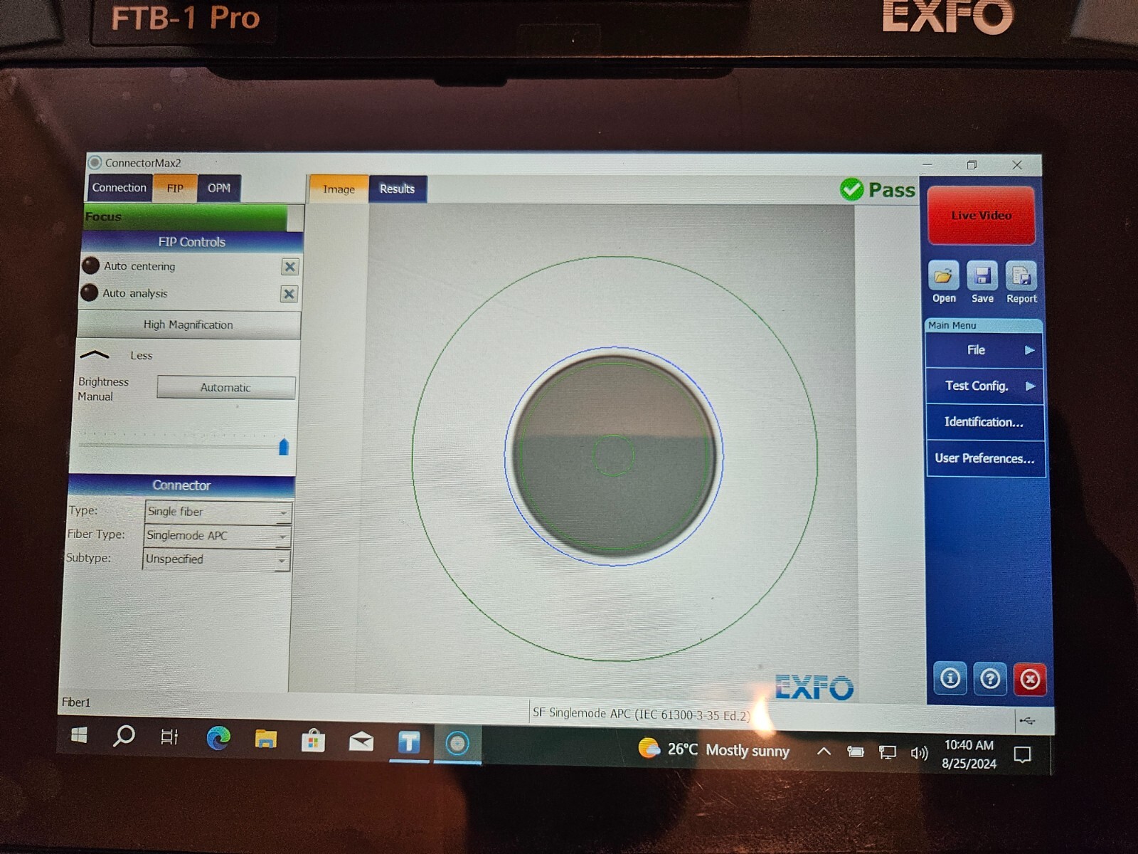 EXFO FIP-420B Digital Fiber Inspection Probe with SC/APC bulkhead/patchcord tips