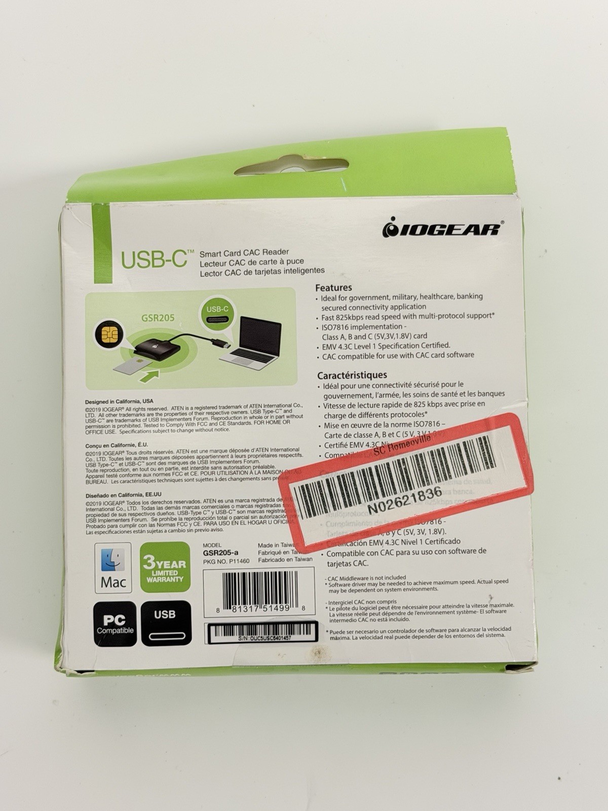 iogear usb-c smart card cac reader TAA compliant GSR205