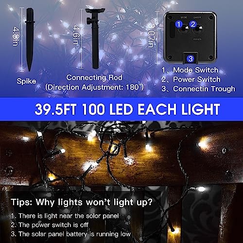 Vimorg Solar String Lights Outdoor, 2 Pack 79FT 200 LED 100Cool White