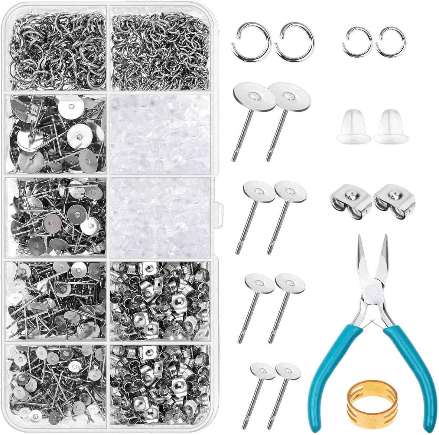 Hypoallergenic Earring Posts and Backs, 1800Pcs Stainless Steel Stud Earring Kit