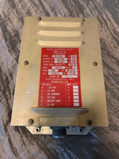 Flite-Tronics PC-125 125VA Static Inverter 28VDC Aviation Avionics