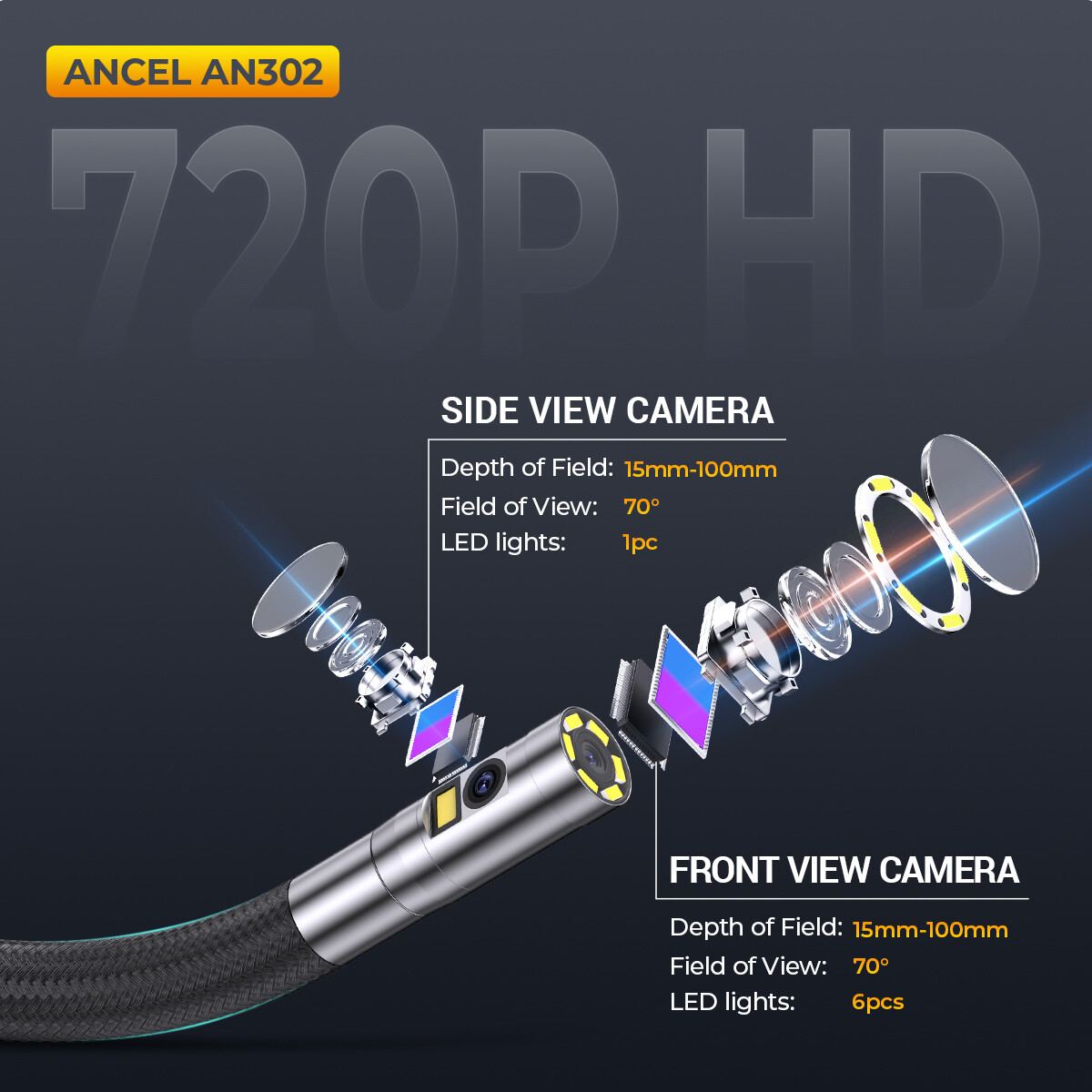 Waterproof 7 LED Lights Inspection Endoscope Dual Camera Articulating Borescope