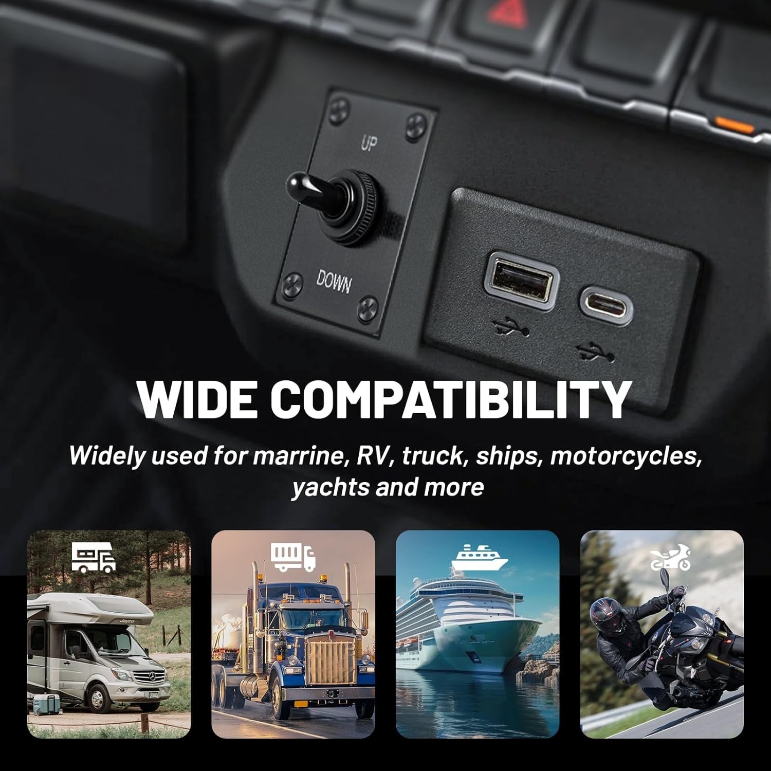 Marine Toggle Switch Heavy Duty 3 Pin Control Trim Switch Up Down with Waterproo